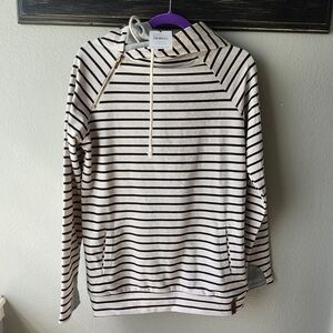 AMPERSAND AVE Gray and Black Striped Hooded Pullover